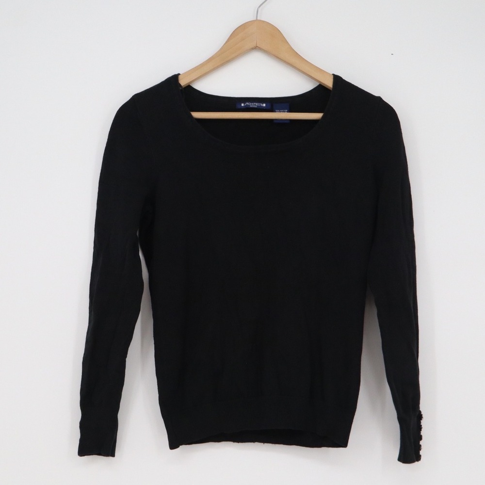 Architect Petites Black Scoop Neck Sweater Button Cuff Long Sleeve PS